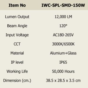 สปอร์ตไลท์ LED 150w SMD รุ่นบาง (วอร์มไวท์) IWACHI